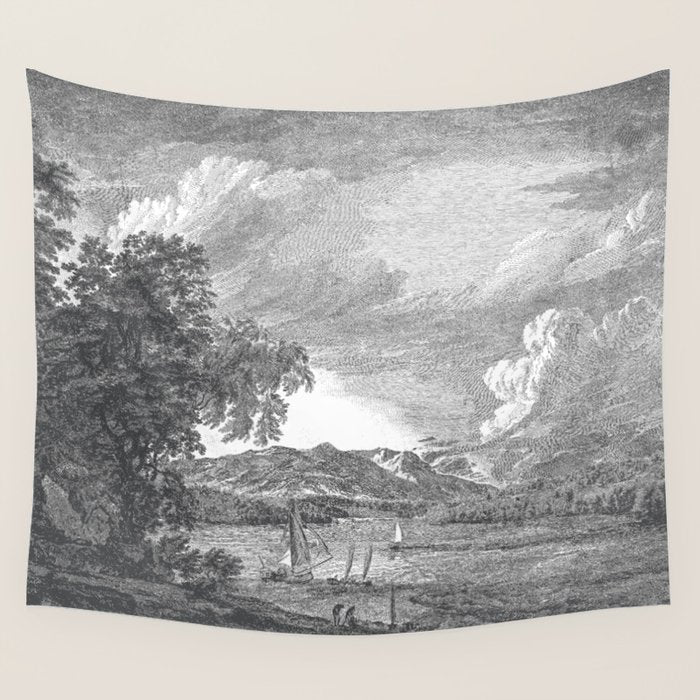 Hudson River and Catskills, Graphite and Crisp White Wall Tapestry Gallery Image 4