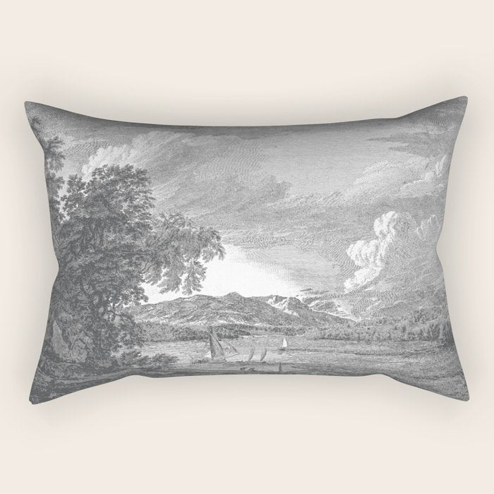 Hudson River and Catskills, Graphite and Crisp White Rectangular Pillow Gallery Image 2