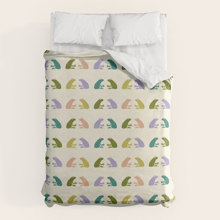 Frog friends pattern on cream Duvet Cover Gallery Image 1