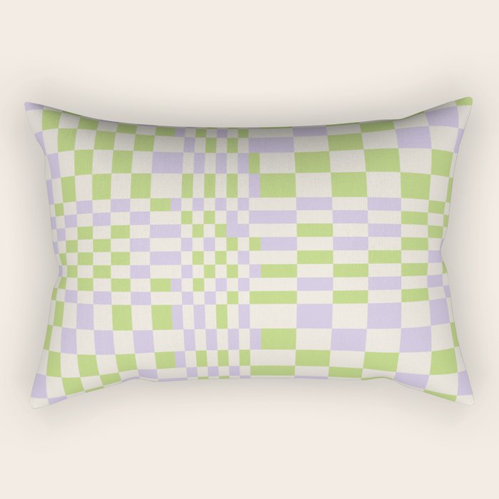 Happy Colorful Checkered Pattern Green and Lilac Rectangular Pillow Gallery Image 2