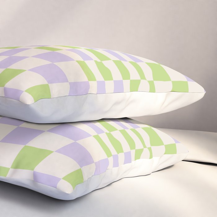 Happy Colorful Checkered Pattern Green and Lilac Pillow Sham Gallery Image 3