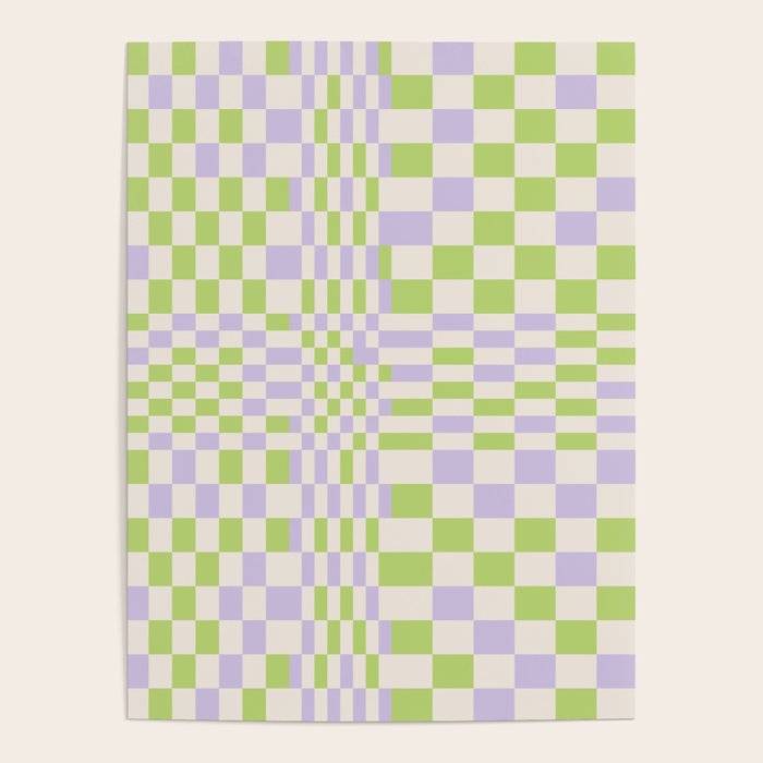 Happy Colorful Checkered Pattern Green and Lilac Poster Gallery Image 1