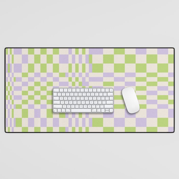 Happy Colorful Checkered Pattern Green and Lilac Desk Mat Gallery Image 1