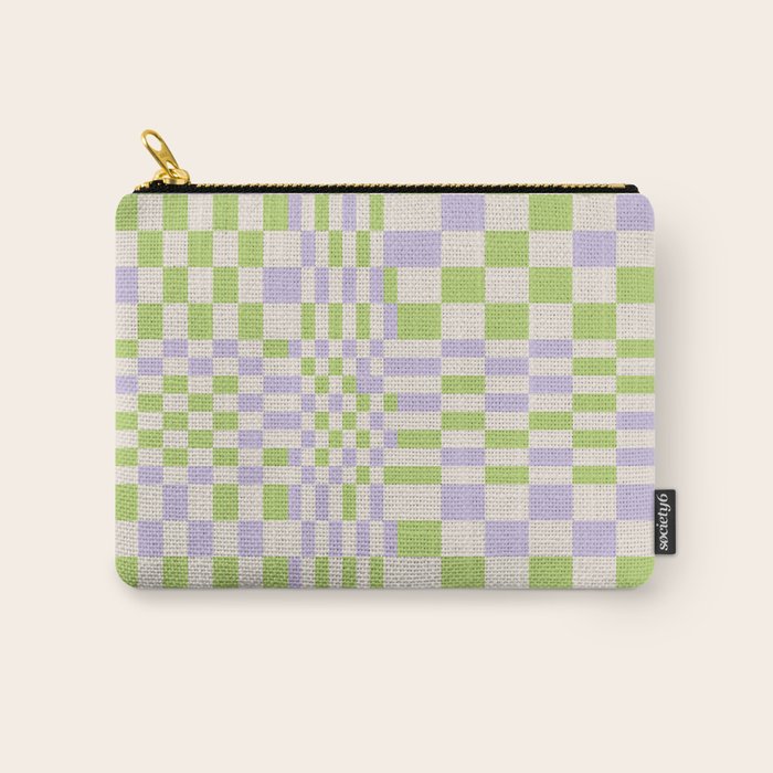 Happy Colorful Checkered Pattern Green and Lilac Carry All Pouch Gallery Image 1