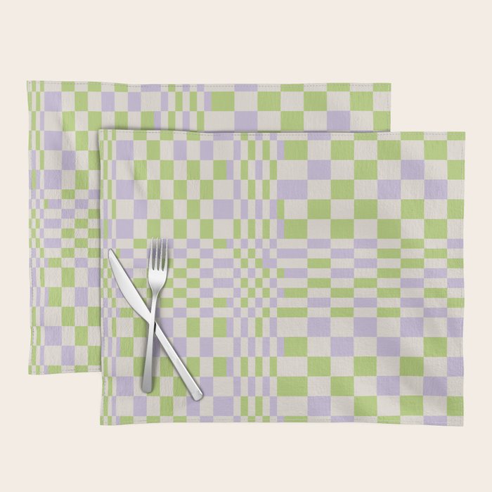 Happy Colorful Checkered Pattern Green and Lilac Placemat Gallery Image 1