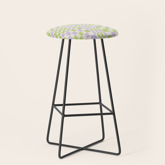 Happy Colorful Checkered Pattern Green and Lilac Stool Gallery Image 1
