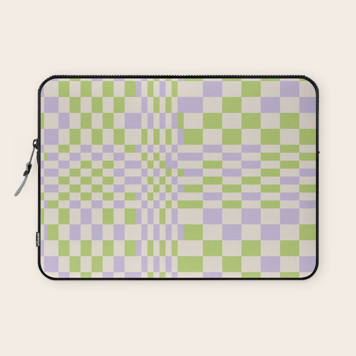Happy Colorful Checkered Pattern Green and Lilac Laptop Sleeve Gallery Image 1