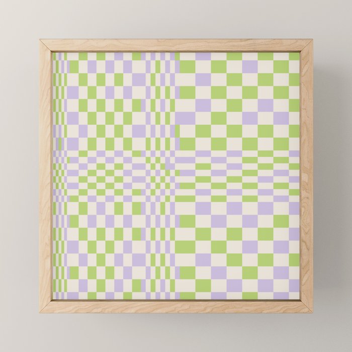 Happy Colorful Checkered Pattern Green and Lilac Mini Art Print Gallery Image 1