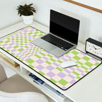 Happy Colorful Checkered Pattern Green and Lilac Desk Mat Gallery Image 2