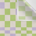 Happy Colorful Checkered Pattern Green and Lilac Wall Tapestry Gallery Image 3