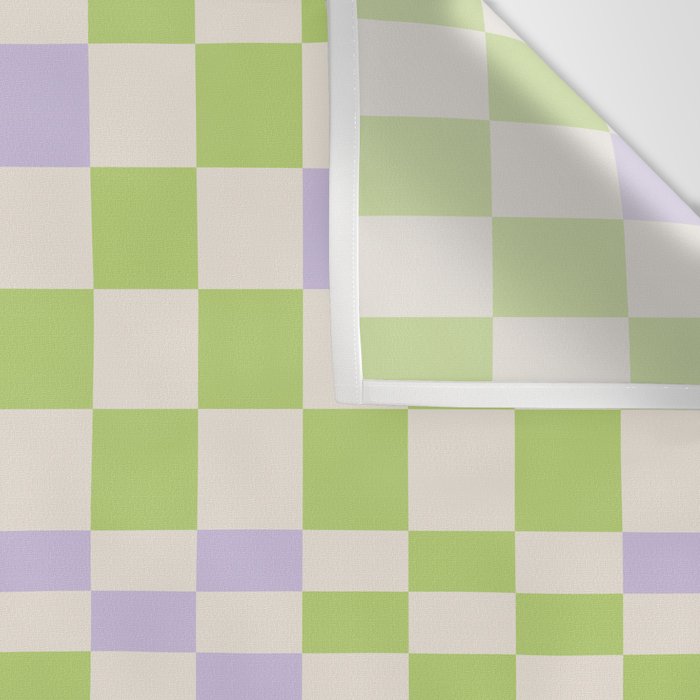 Happy Colorful Checkered Pattern Green and Lilac Wall Tapestry Gallery Image 3