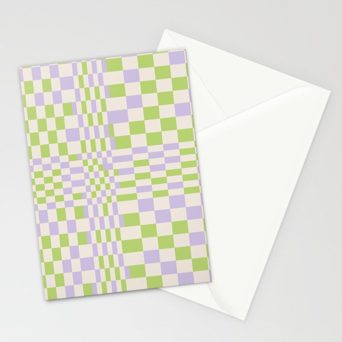 Happy Colorful Checkered Pattern Green and Lilac Stationery Card Gallery Image 2