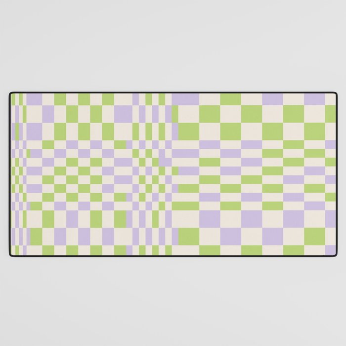 Happy Colorful Checkered Pattern Green and Lilac Desk Mat Gallery Image 3