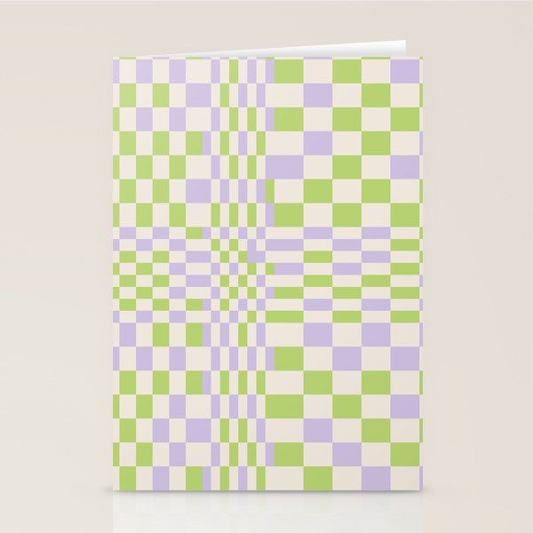 Happy Colorful Checkered Pattern Green and Lilac Stationery Card Gallery Image 1