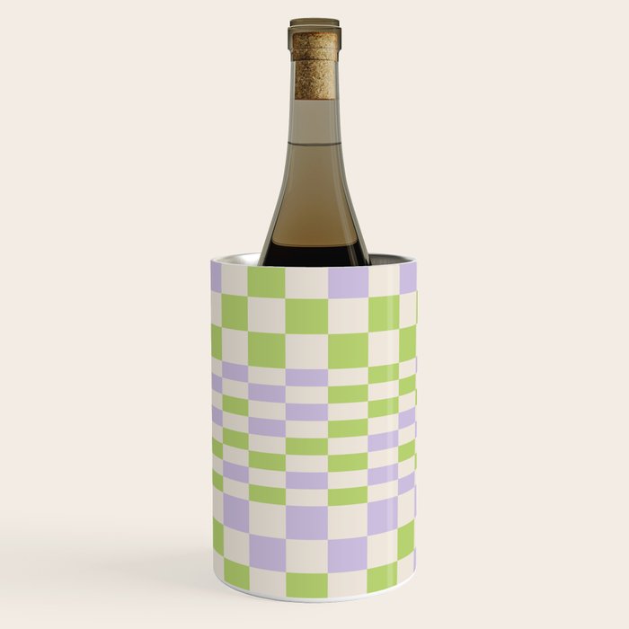 Happy Colorful Checkered Pattern Green and Lilac Wine Chiller Gallery Image 3