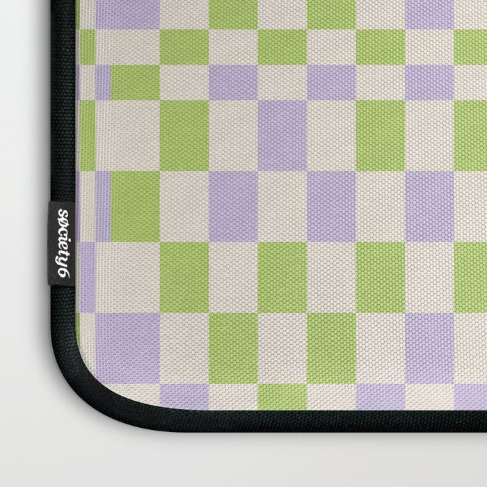 Happy Colorful Checkered Pattern Green and Lilac Laptop Sleeve Gallery Image 3