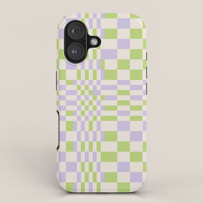 Happy Colorful Checkered Pattern Green and Lilac iPhone Case Gallery Image 1