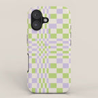 Happy Colorful Checkered Pattern Green and Lilac iPhone Case Gallery Image 1