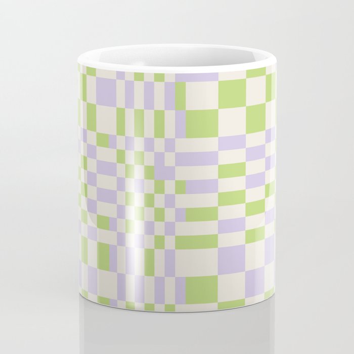 Happy Colorful Checkered Pattern Green and Lilac Coffee Mug Gallery Image 4