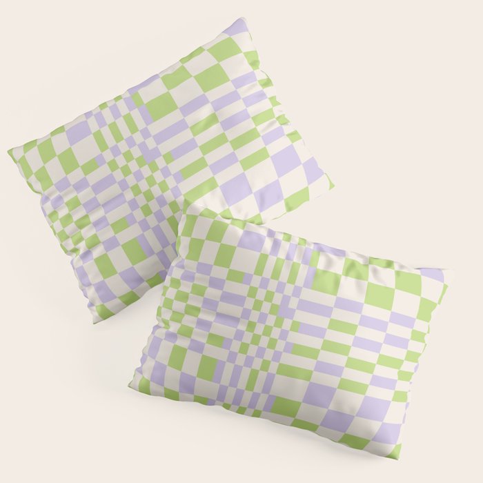 Happy Colorful Checkered Pattern Green and Lilac Pillow Sham Gallery Image 3