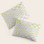 Happy Colorful Checkered Pattern Green and Lilac Pillow Sham Gallery Image 3