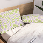 Happy Colorful Checkered Pattern Green and Lilac Pillow Sham Gallery Image 2