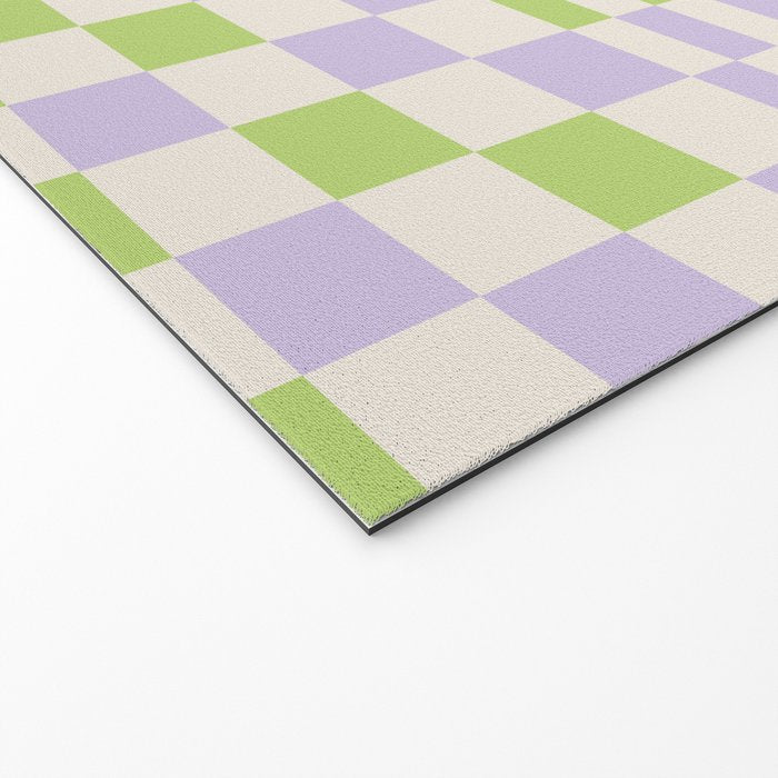 Happy Colorful Checkered Pattern Green and Lilac Welcome Mat Gallery Image 2