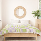 Happy Colorful Checkered Pattern Green and Lilac Duvet Cover Gallery Image 3