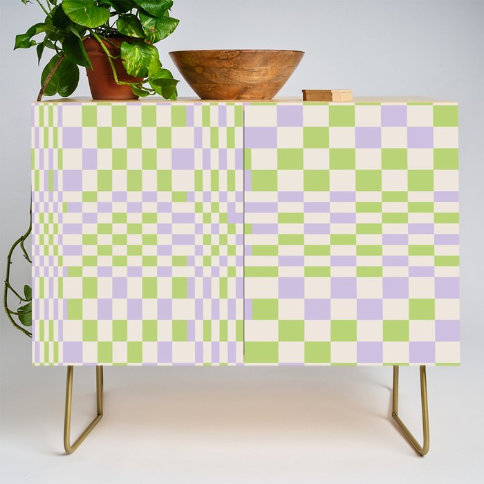 Happy Colorful Checkered Pattern Green and Lilac Credenza Gallery Image 1