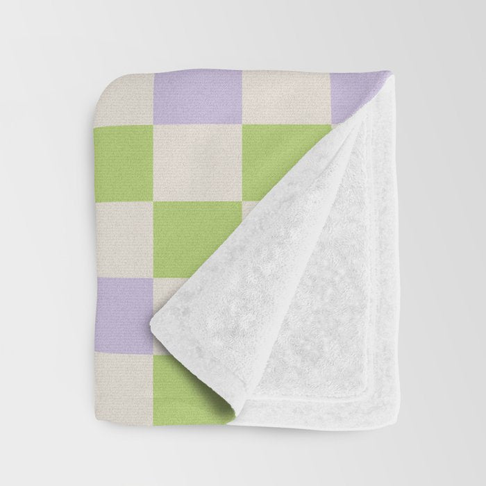 Happy Colorful Checkered Pattern Green and Lilac Throw Blanket Gallery Image 3