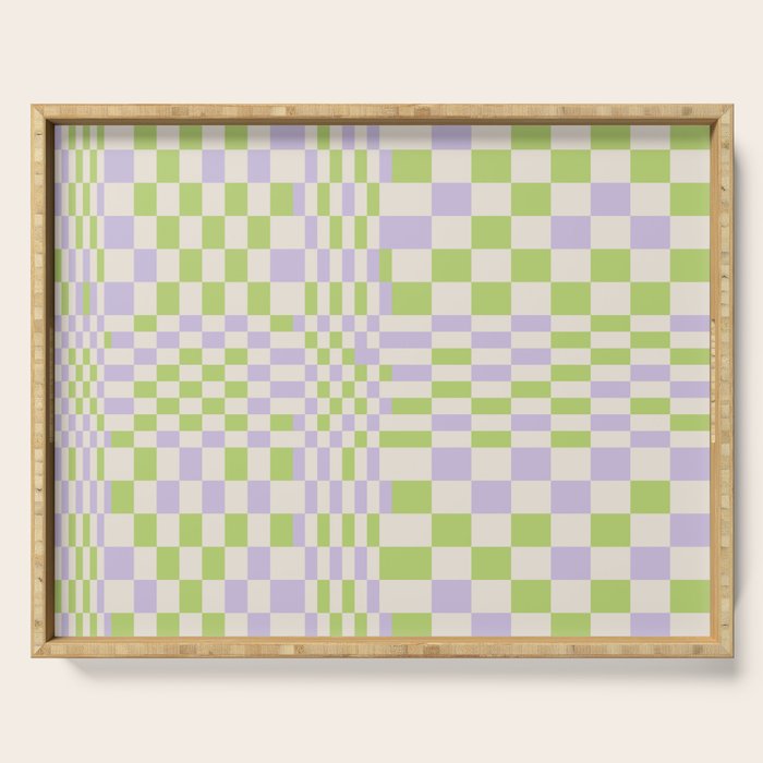 Happy Colorful Checkered Pattern Green and Lilac Serving Tray Gallery Image 1