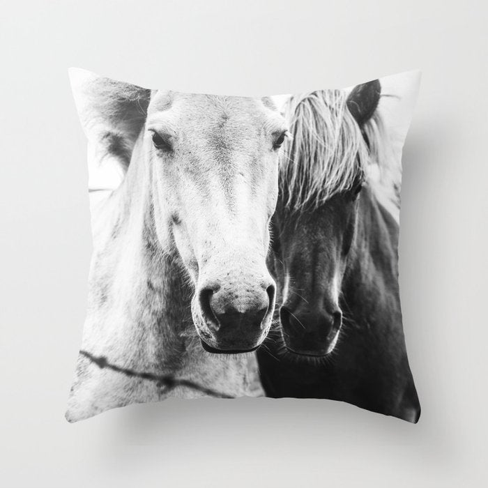 Horses Black and White Throw Pillow Gallery Image 6