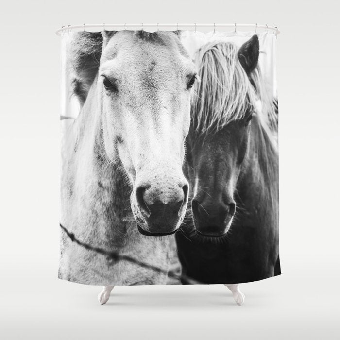 Horses Black and White Shower Curtain Gallery Image 1