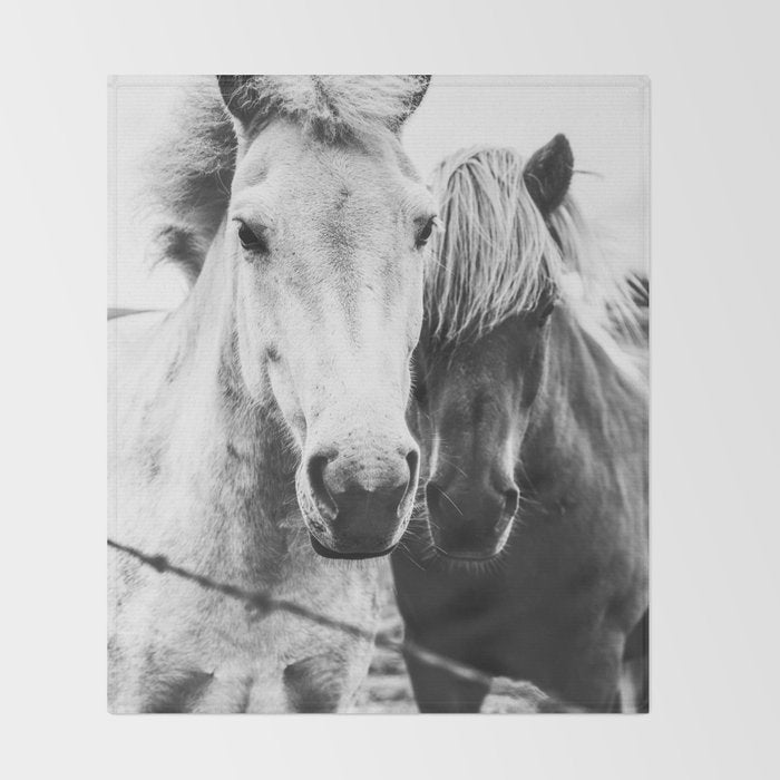Horses Black and White Throw Blanket Gallery Image 2