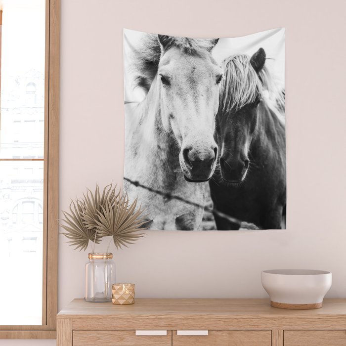 Horses Black and White Wall Tapestry Gallery Image 2