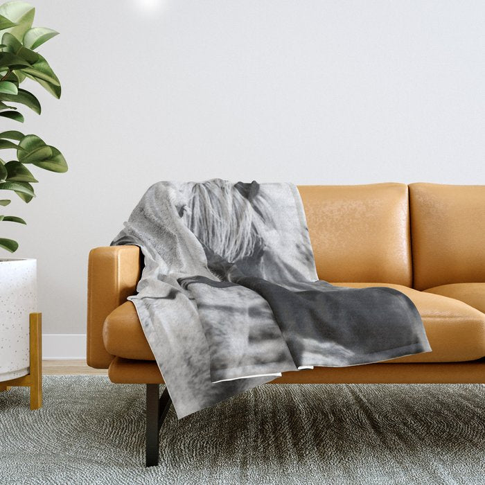 Horses Black and White Throw Blanket Gallery Image 1