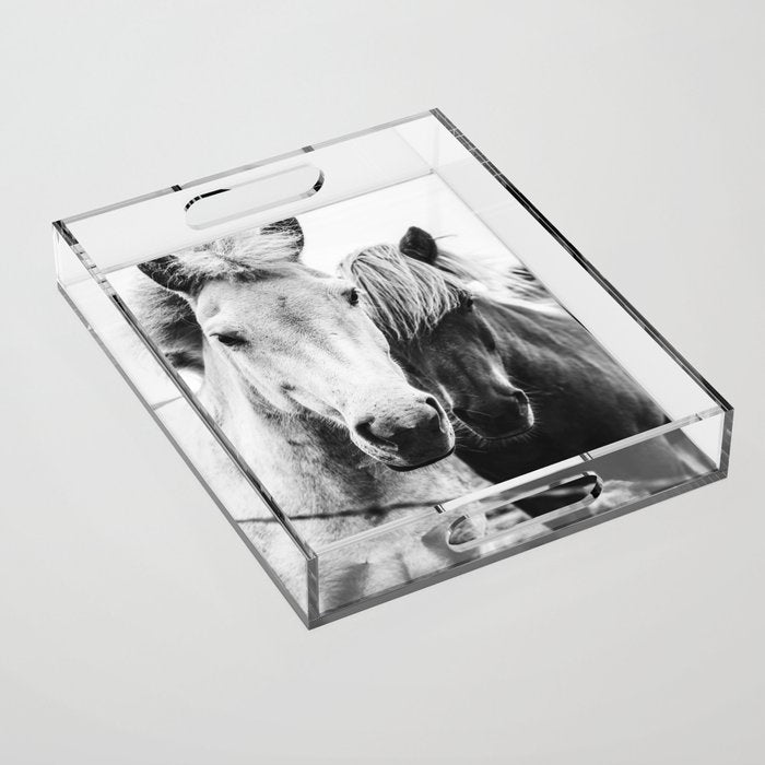 Horses Black and White Acrylic Tray Gallery Image 1