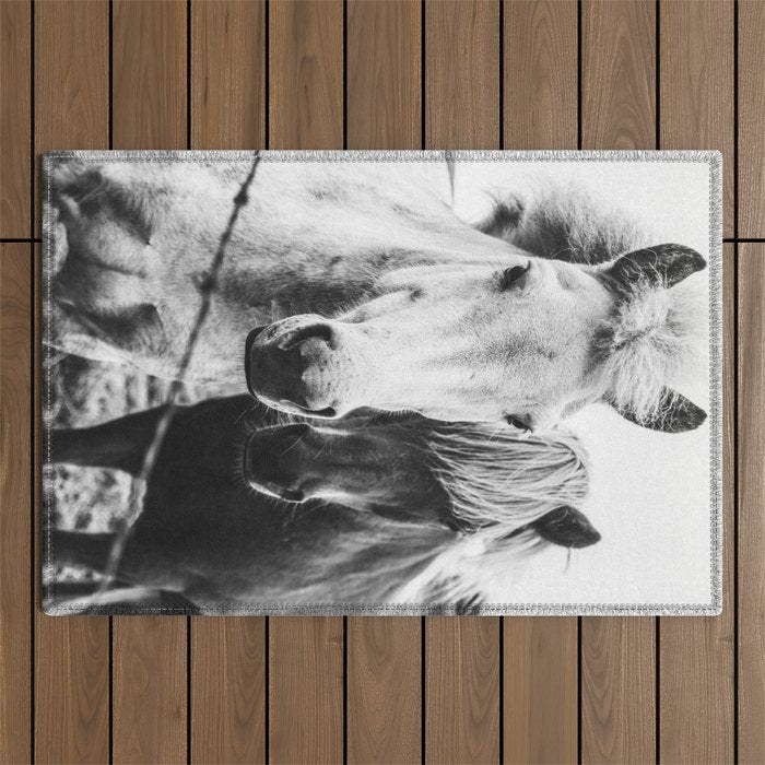 Horses Black and White Outdoor Rug Gallery Image 1