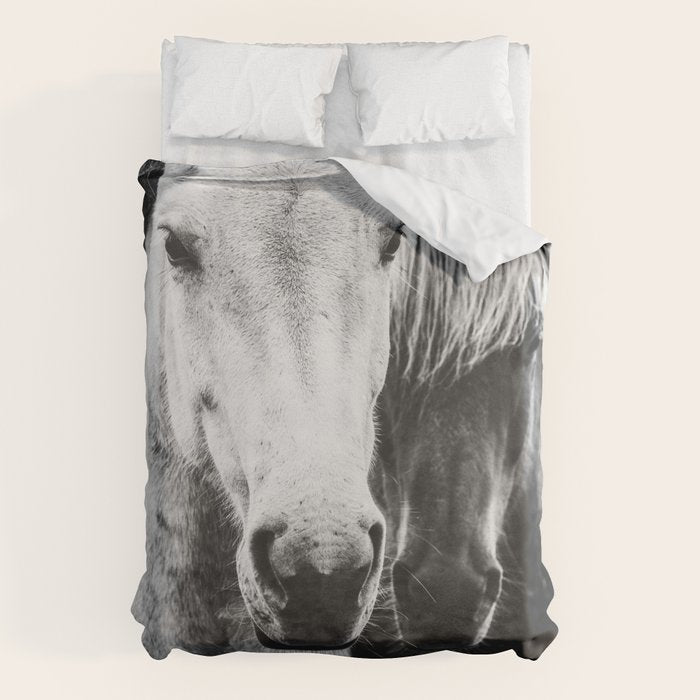 Horses Black and White Duvet Cover