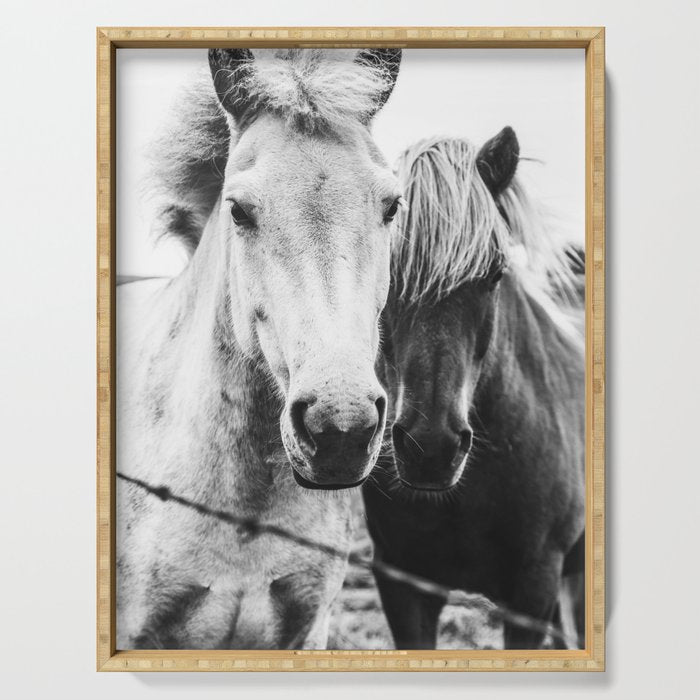 Horses Black and White Serving Tray Gallery Image 1