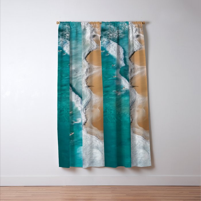 Surfers at Shore - Aerial Beach Photography Window Curtain Gallery Image 3