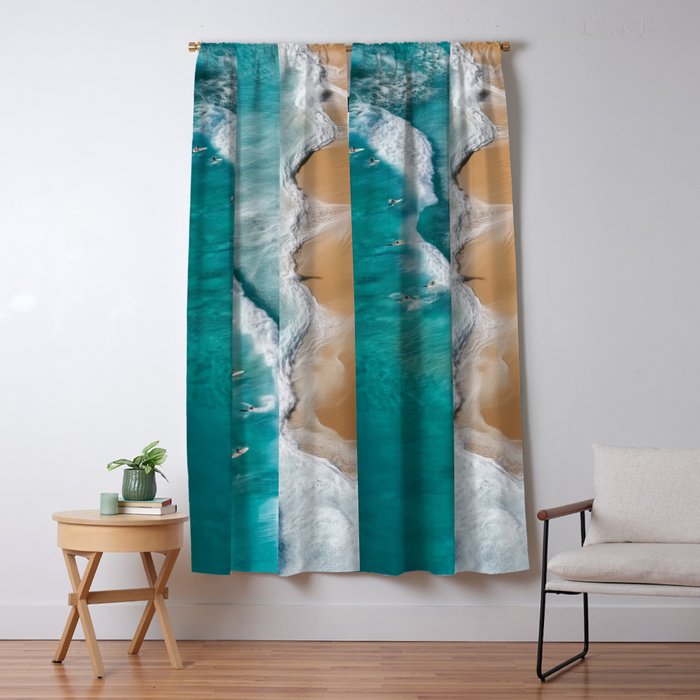 Surfers at Shore - Aerial Beach Photography Window Curtain Gallery Image 1