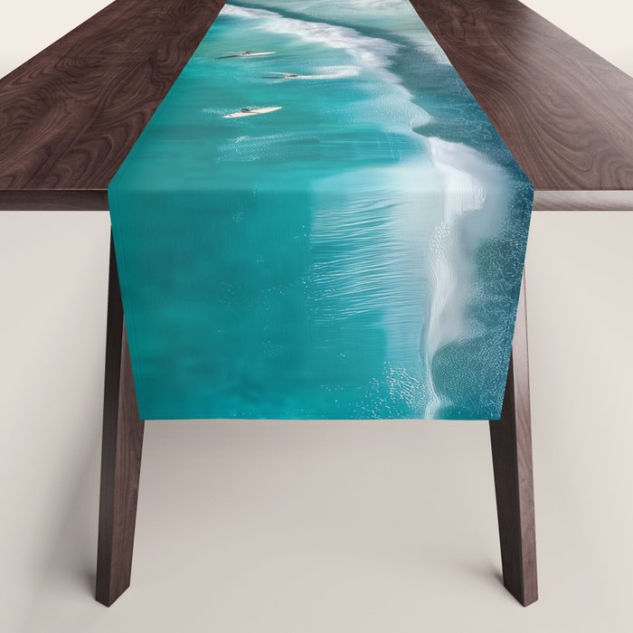 Surfers at Shore - Aerial Beach Photography Table Runner Gallery Image 1