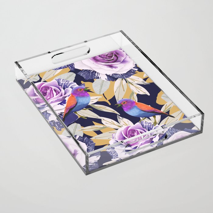 Bird in the rose bush D Acrylic Tray Gallery Image 1