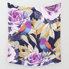 Bird in the rose bush D Wall Tapestry Gallery Image 4