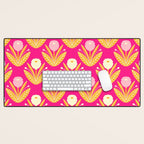 Happy White Dahlias Pattern - Hot Pink Desk Mat Gallery Image 1