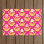 Happy White Dahlias Pattern - Hot Pink Outdoor Rug Gallery Image 1