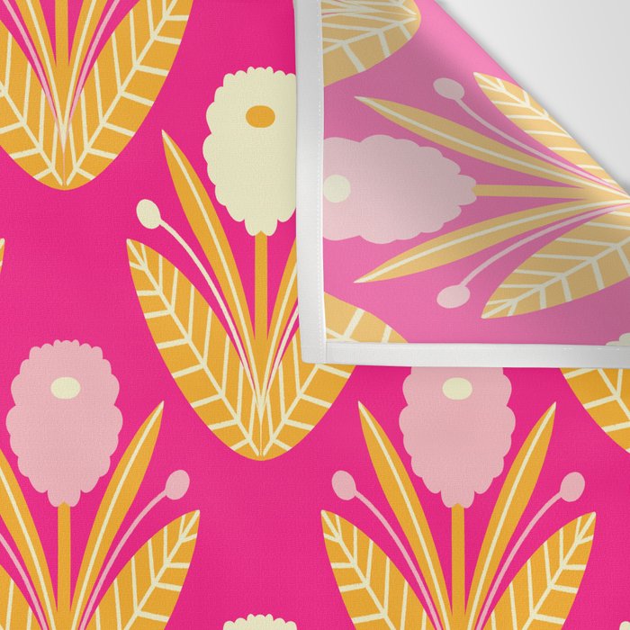 Happy White Dahlias Pattern - Hot Pink Wall Tapestry Gallery Image 3