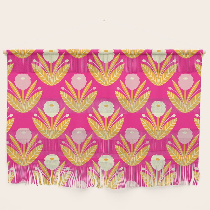 Happy White Dahlias Pattern - Hot Pink Wall Hanging Gallery Image 1