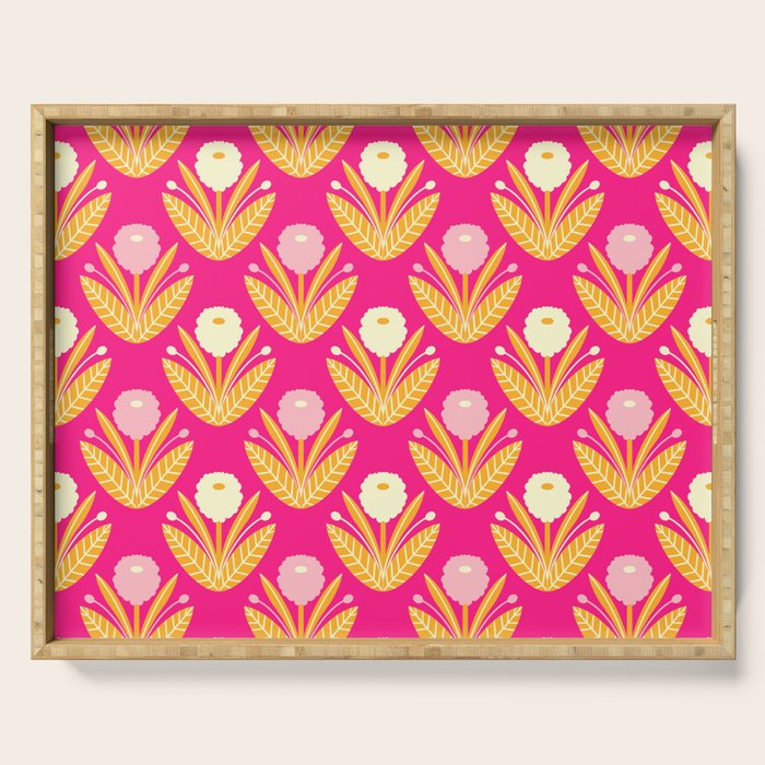Happy White Dahlias Pattern - Hot Pink Serving Tray Gallery Image 1